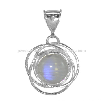 Graceful Popular Gemstone Beautiful Rainbow Moonstone 925 Pingente De Jóias De Prata